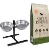 vidaXL Voerstand en kom met hondenvoer Zilver en Zwart 57,5 x 26 cm