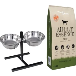 vidaXL Voerstand en kom met hondenvoer Zilver en Zwart 57,5 x 26 cm