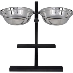 vidaXL Voerstand en kom met hondenvoer Zilver en Zwart 57,5 x 26 cm
