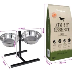 vidaXL Voerstand en kom met hondenvoer Zilver en Zwart 57,5 x 26 cm