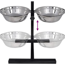 vidaXL Voerstand en kom met hondenvoer Zilver en Zwart 57,5 x 26 cm