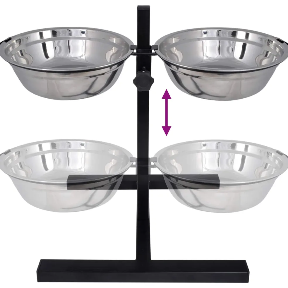 vidaXL Voerstand en kom met hondenvoer Zilver en Zwart 50 x 29 cm