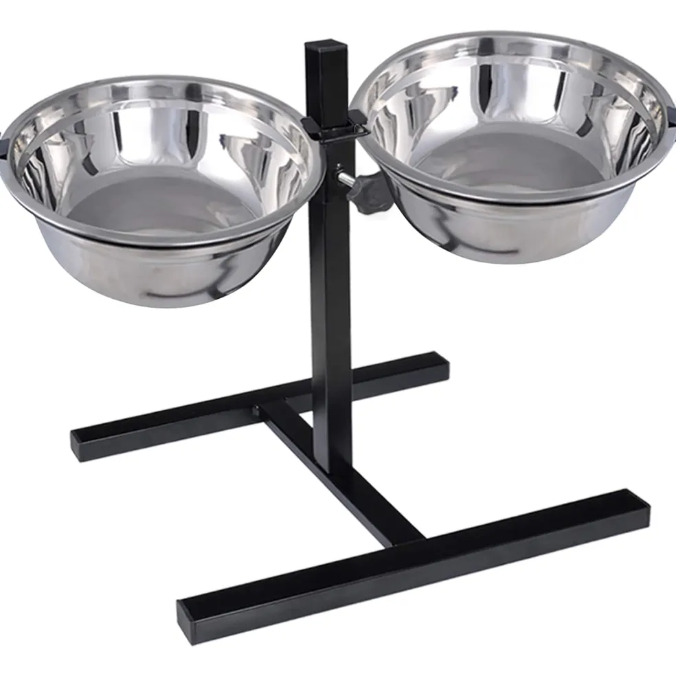 vidaXL Voerstand en kom met hondenvoer Zilver en Zwart 50 x 29 cm