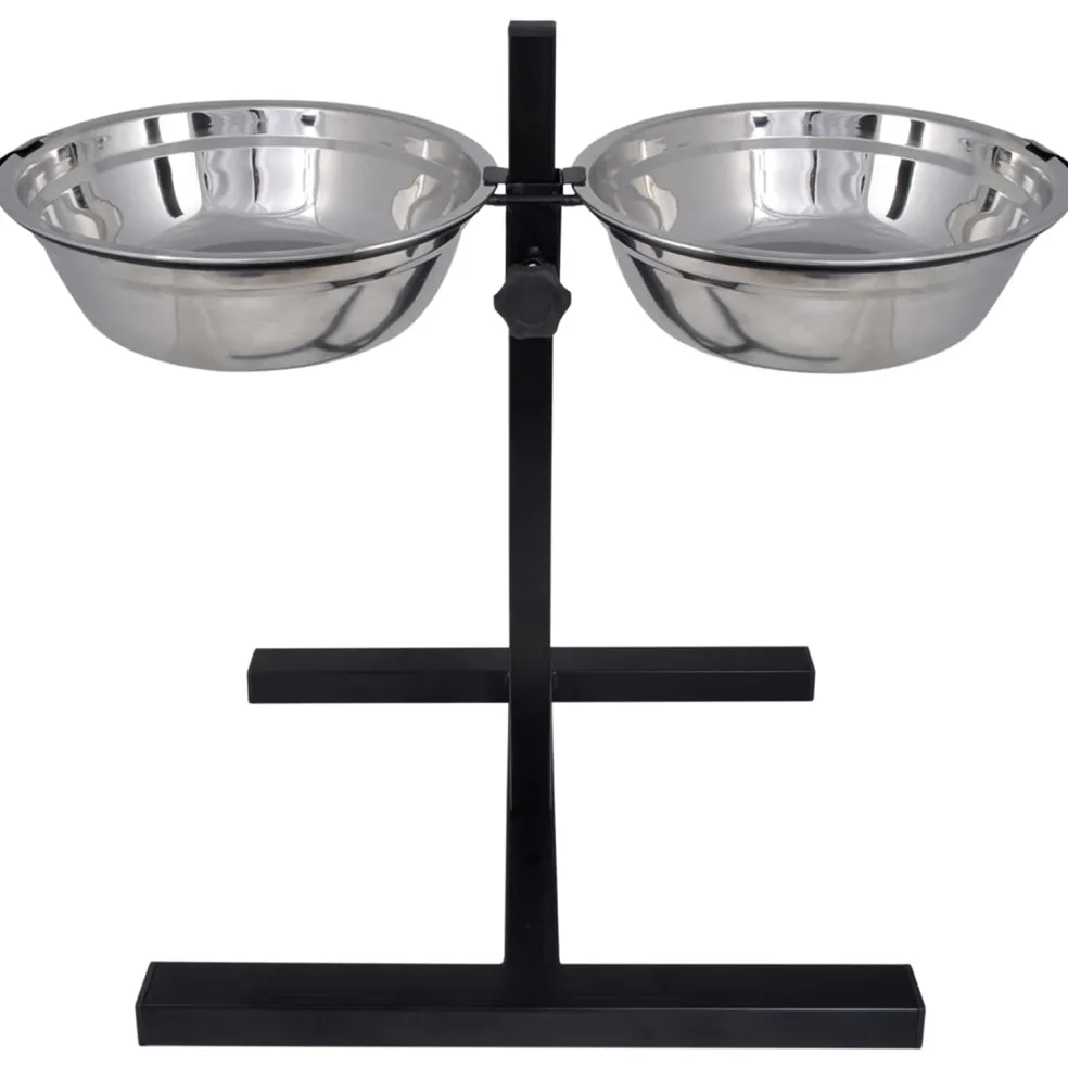 vidaXL Voerstand en kom met hondenvoer Zilver en Zwart 50 x 29 cm