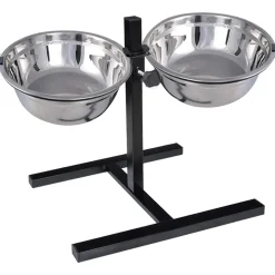 vidaXL Voerstand en kom met hondenvoer Zilver en Zwart 57,5 x 26 cm