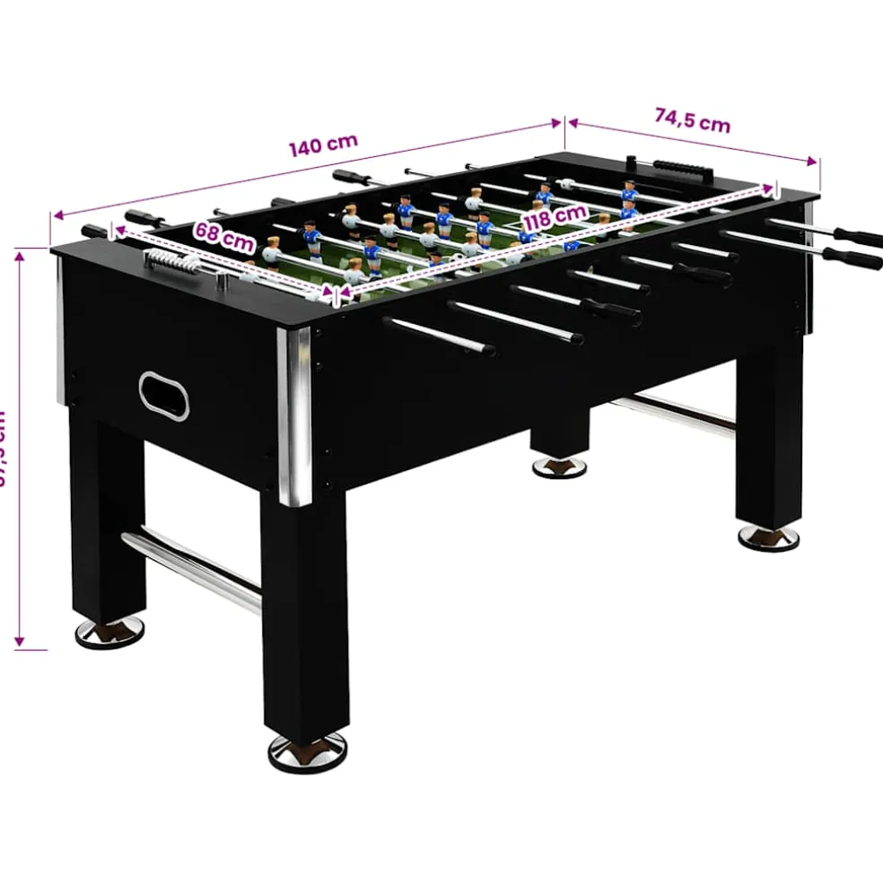 vidaXL Voetbaltafel 60 kg 140x74,5x87,5 cm staal zwart