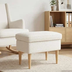 vidaXL Voetenbank Crèmekleurig 55 x 35 x 41 cm Bouclé