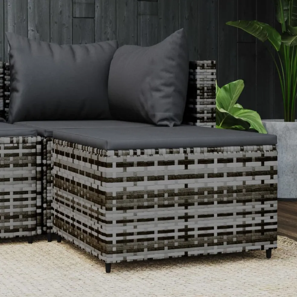 vidaXL Voetensteun met kussen poly rattan grijs