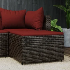 vidaXL Voetensteun met kussen poly rattan bruin