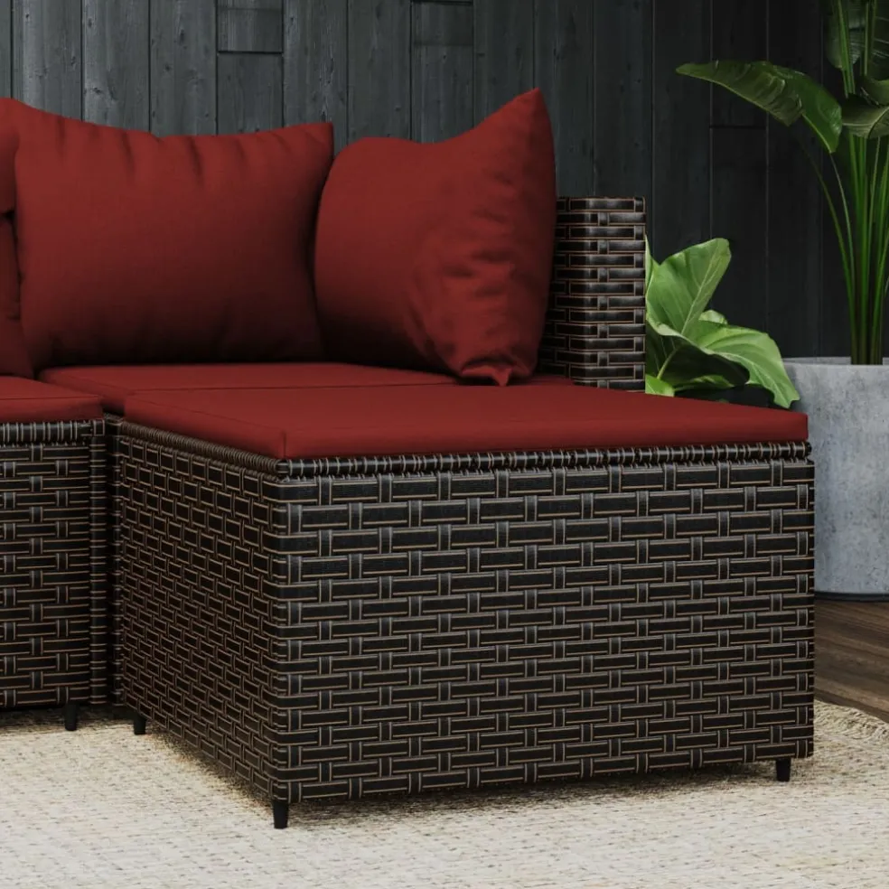 vidaXL Voetensteun met kussen poly rattan bruin