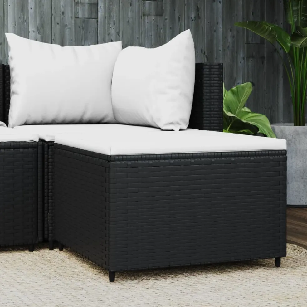 vidaXL Voetensteun met kussen poly rattan zwart