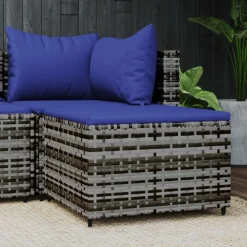 vidaXL Voetensteun met kussen poly rattan grijs