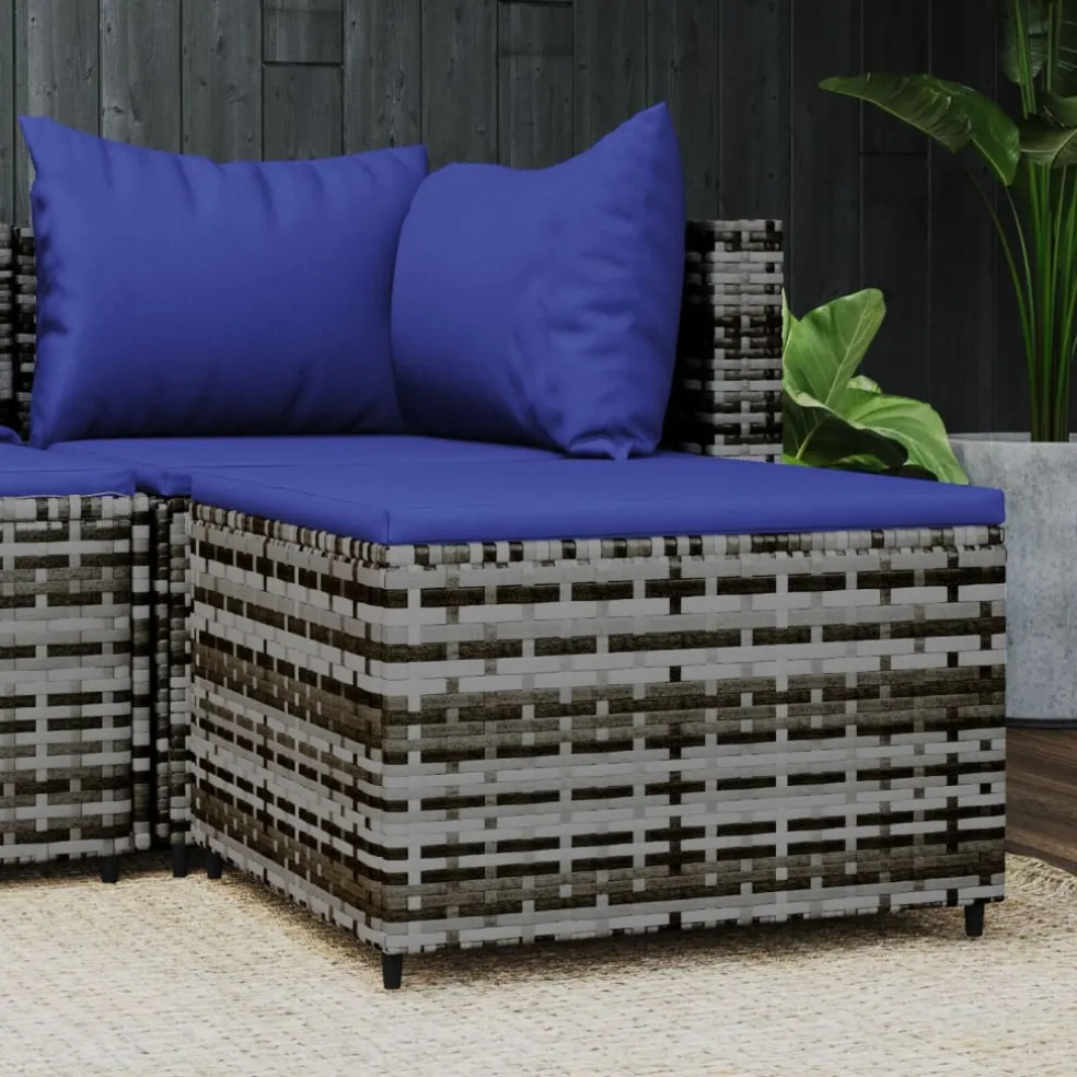 vidaXL Voetensteun met kussen poly rattan grijs