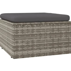 vidaXL Voetensteun met kussen 55x55x30 cm poly rattan grijs