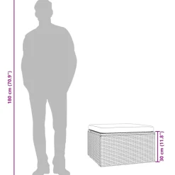vidaXL Voetensteun met kussen 55x55x30 cm poly rattan grijs