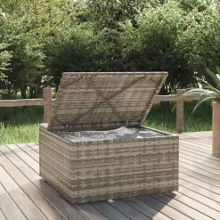 vidaXL Voetensteun met kussen 55x55x30 cm poly rattan grijs