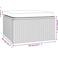 vidaXL Voetensteun met kussen 55x55x30 cm poly rattan grijs