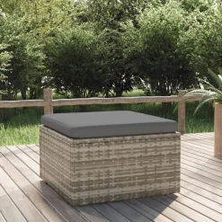 vidaXL Voetensteun met kussen 55x55x30 cm poly rattan grijs
