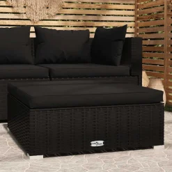 vidaXL Voetensteun met kussen 70x70x30 cm poly rattan zwart