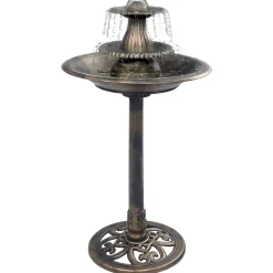 vidaXL Vogelbadje met fontein 50x91 cm kunststof bronskleurig