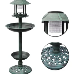 vidaXL Vogelbad/voederhuisje met solarverlichting
