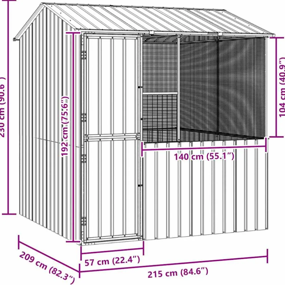 vidaXL Vogelkooi Antraciet 215 x 209 x 230 cm Gegalvaniseerd staal