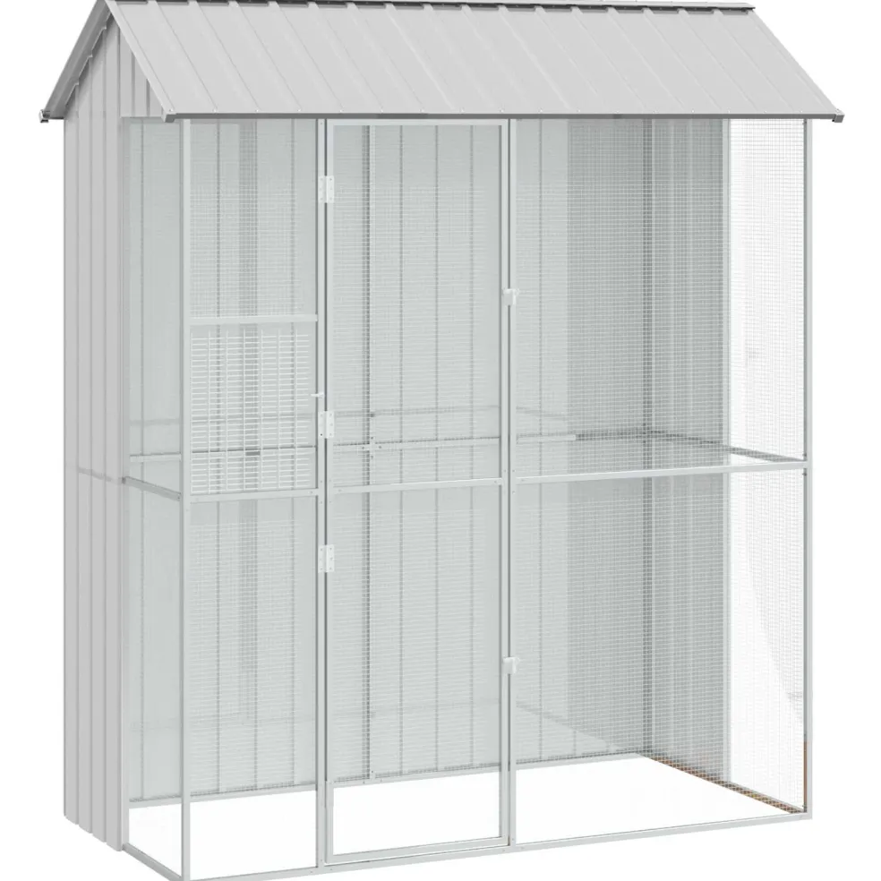 vidaXL Vogelkooi Grijs 215 x 110 x 247 cm Gegalvaniseerd staal