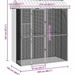 vidaXL Vogelkooi Grijs 215 x 110 x 247 cm Gegalvaniseerd staal