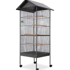 vidaXL Vogelkooi met dak staal zwart 66x66x155 cm