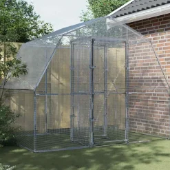 vidaXL Vogelkooi met deur gegalvaniseerd staal zilverkleurig