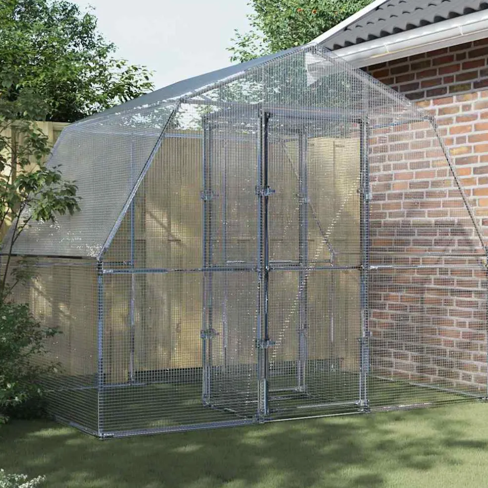 vidaXL Vogelkooi met deur gegalvaniseerd staal zilverkleurig