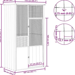 vidaXL Vogelkooi 115x78x200 cm gegalvaniseerd staal antracietkleur