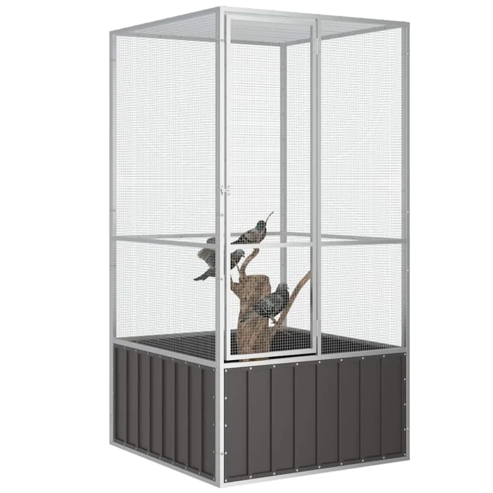 vidaXL Vogelkooi 111x107x211,5 cm gegalvaniseerd staal antracietkleur