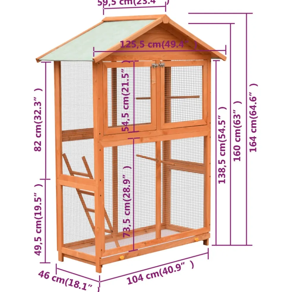vidaXL Vogelkooi 125,5x59,5x164 cm massief grenen- en vurenhout