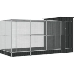vidaXL Volière met verlengstuk zilver 416x203x216 cm staal