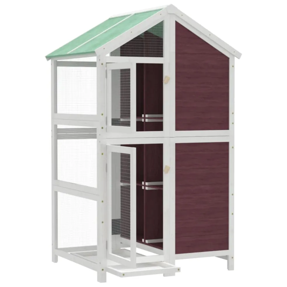 vidaXL Volière 97x81x152 cm massief grenenhout mokkakleurig