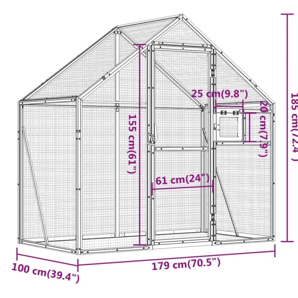 vidaXL Volière 179x100x185 m aluminium antracietkleurig