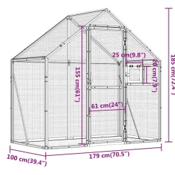 vidaXL Volière 179x100x185 m aluminium zilverkleurig