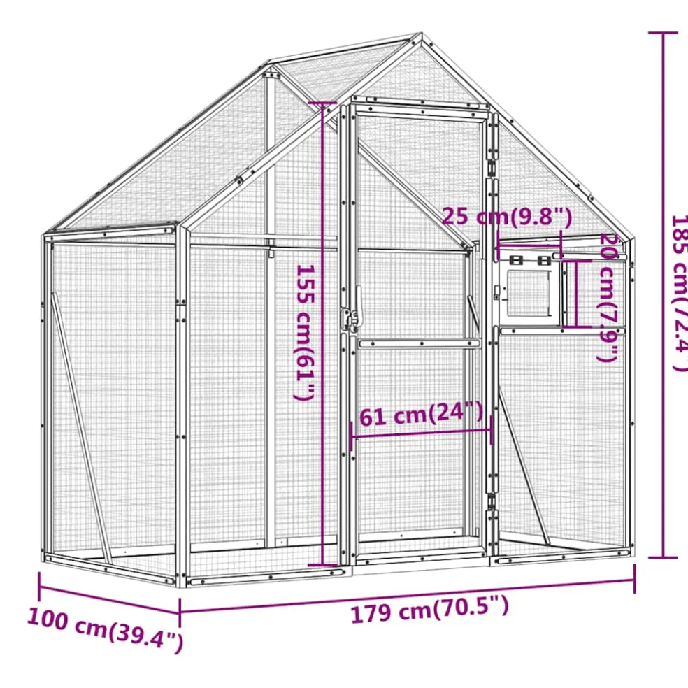 vidaXL Volière 179x100x185 m aluminium zilverkleurig
