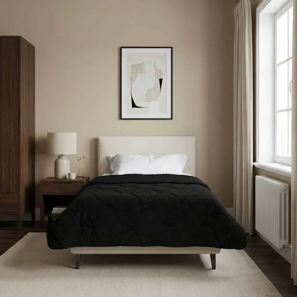 vidaXL Vol jaar dekbed Zwart 135 x 200 cm Microfiber en Teddy fleece
