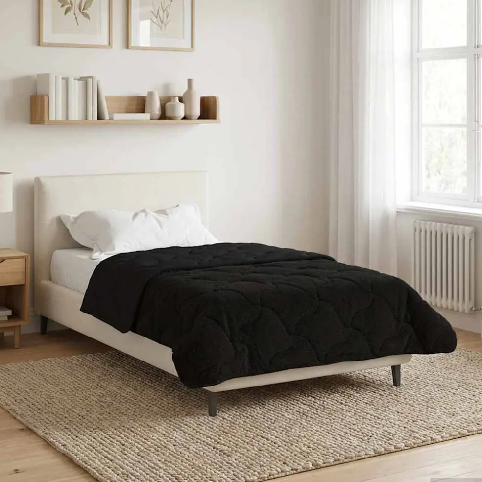 vidaXL Vol jaar dekbed Zwart 135 x 200 cm Microfiber en Teddy fleece