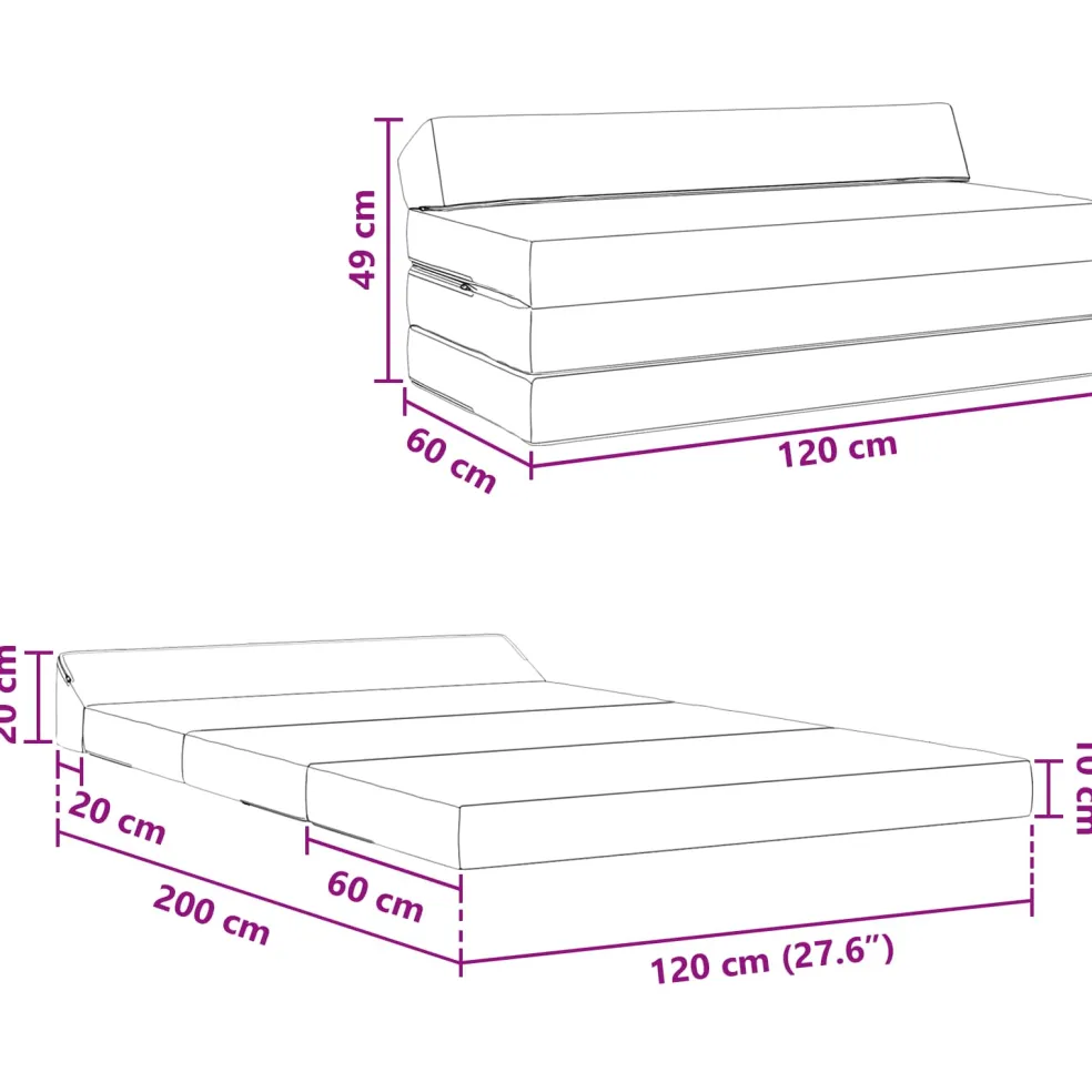 vidaXL Vouwbare Bankbed Crèmekleurig 120 x 60 x 49 cm Stof