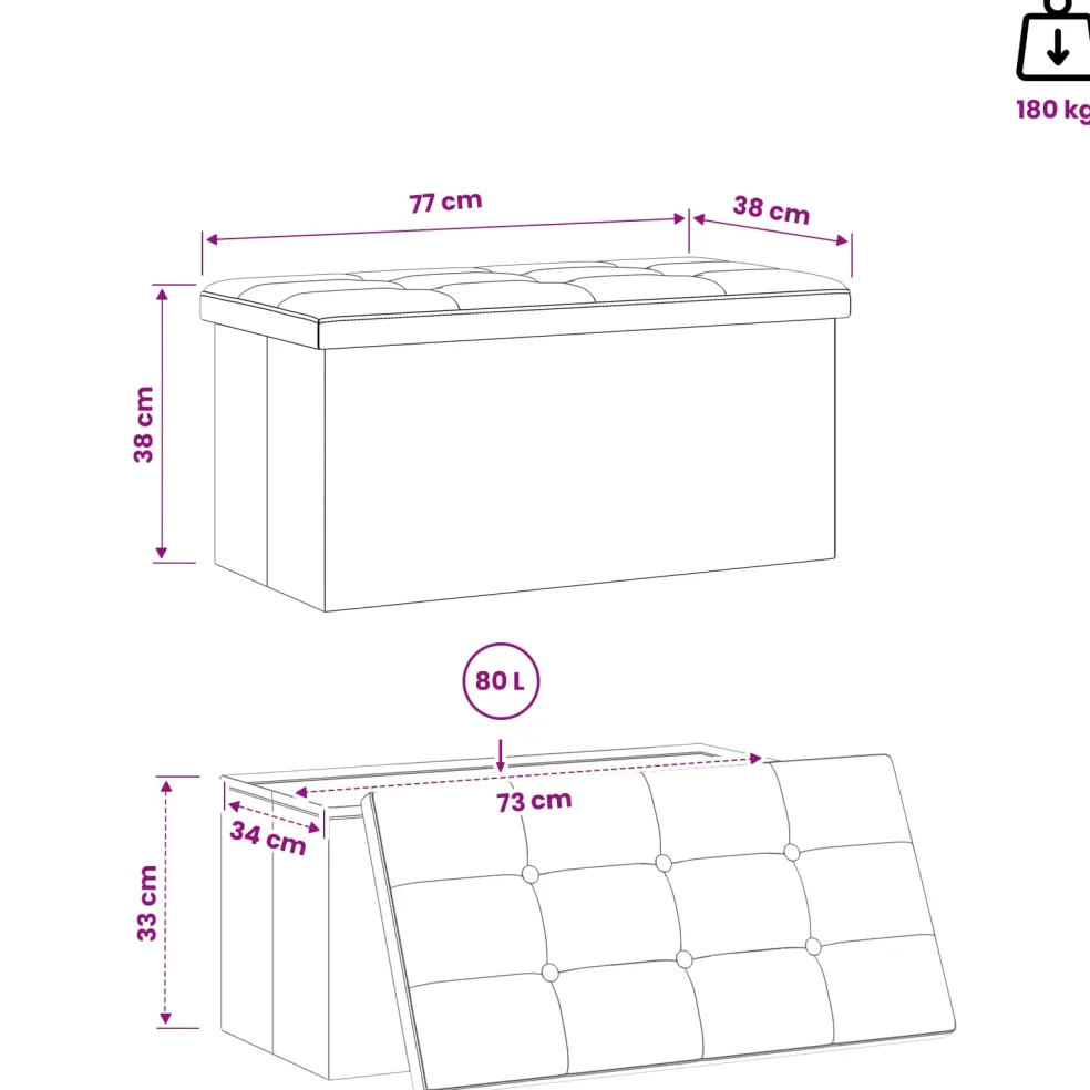 vidaXL Vouwbare Opbergbank Wit 180 kg 80 L 77 x 38 x 38 cm Linnen