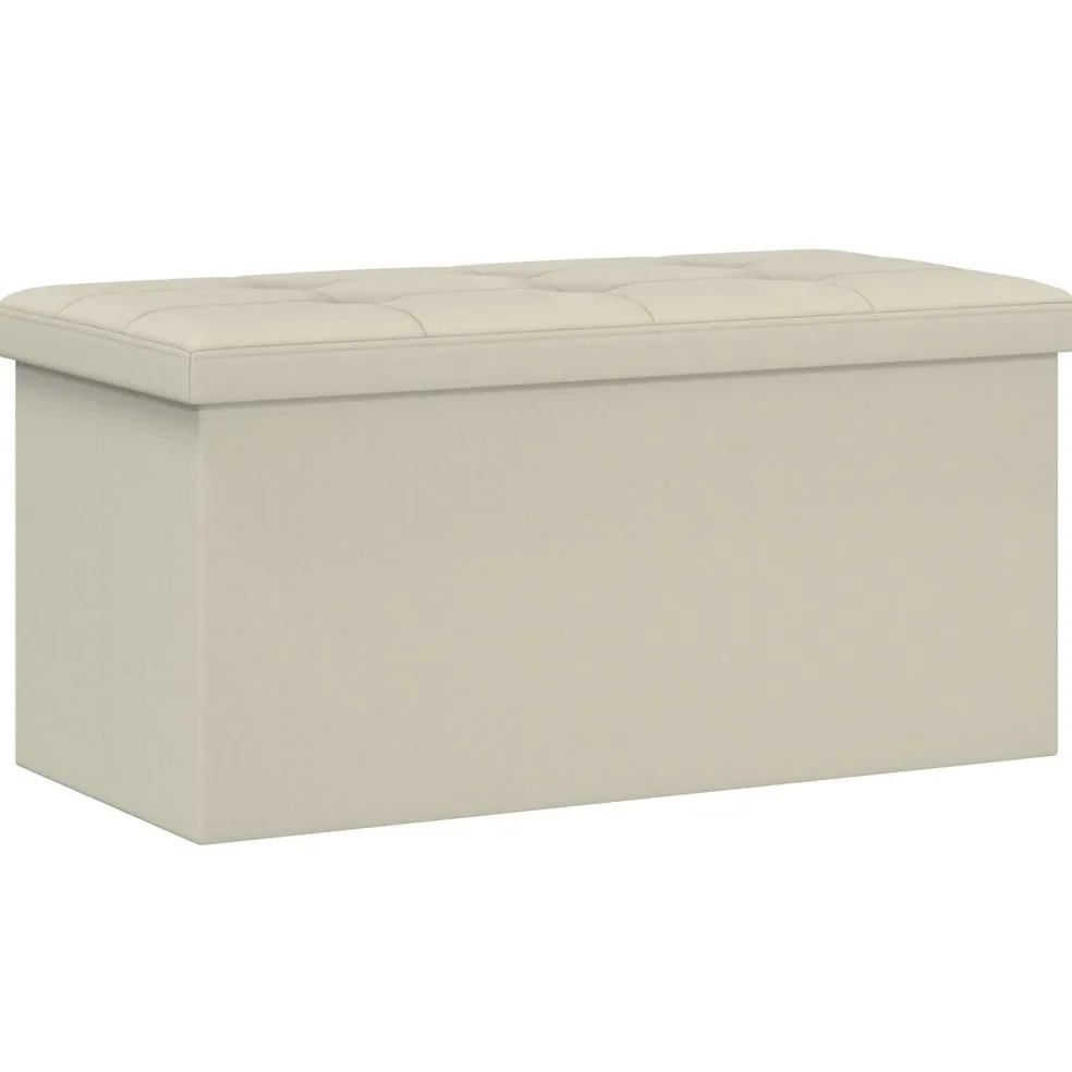 vidaXL Vouwbare Opbergbank Wit 180 kg 80 L 77 x 38 x 38 cm Linnen