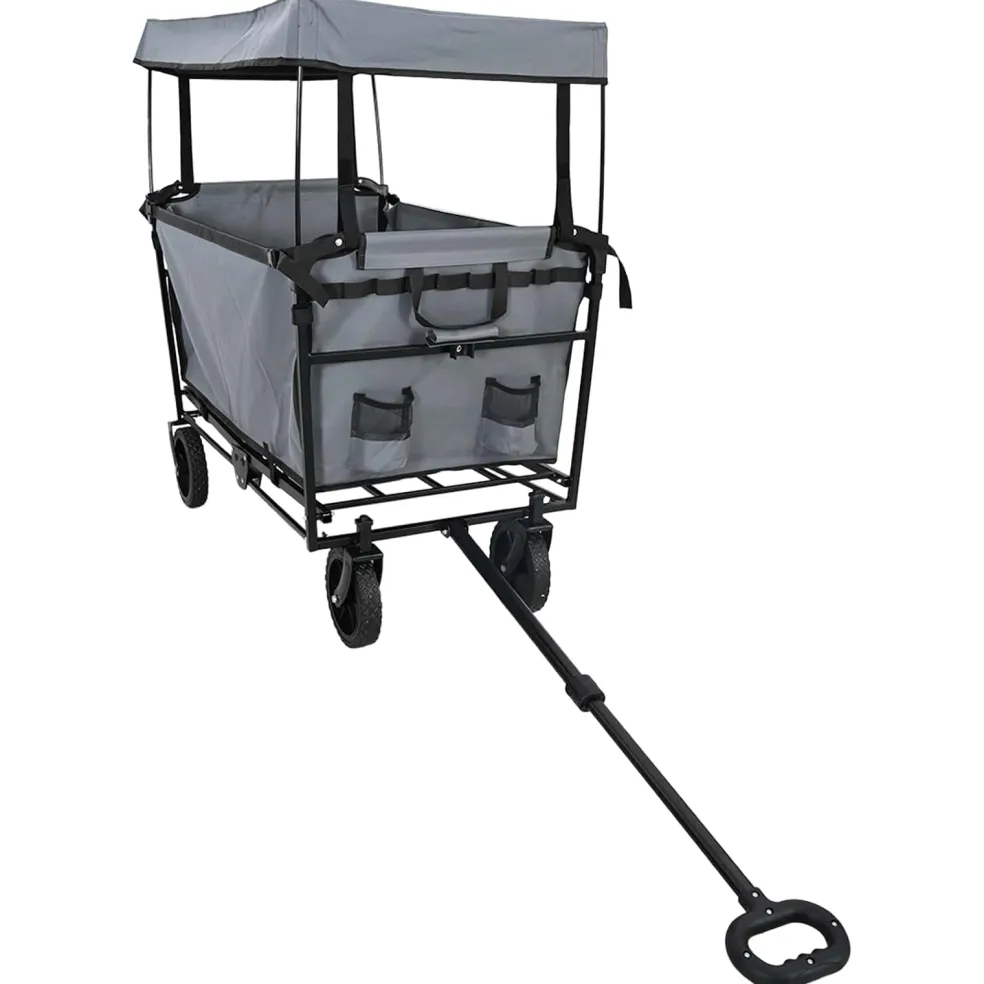 vidaXL Vouwbare winkelwagentje met remmen Grijs 105 x 56,5 x 116 cm