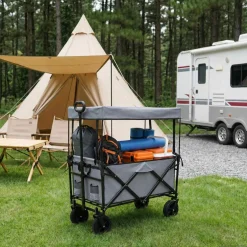 vidaXL Vouwbare winkelwagentje met remmen Grijs 105 x 56,5 x 116 cm