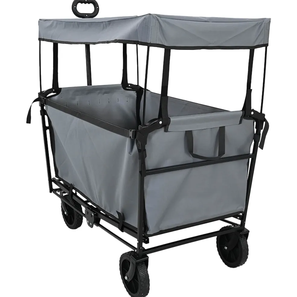 vidaXL Vouwbare winkelwagentje met remmen Grijs 105 x 56,5 x 116 cm