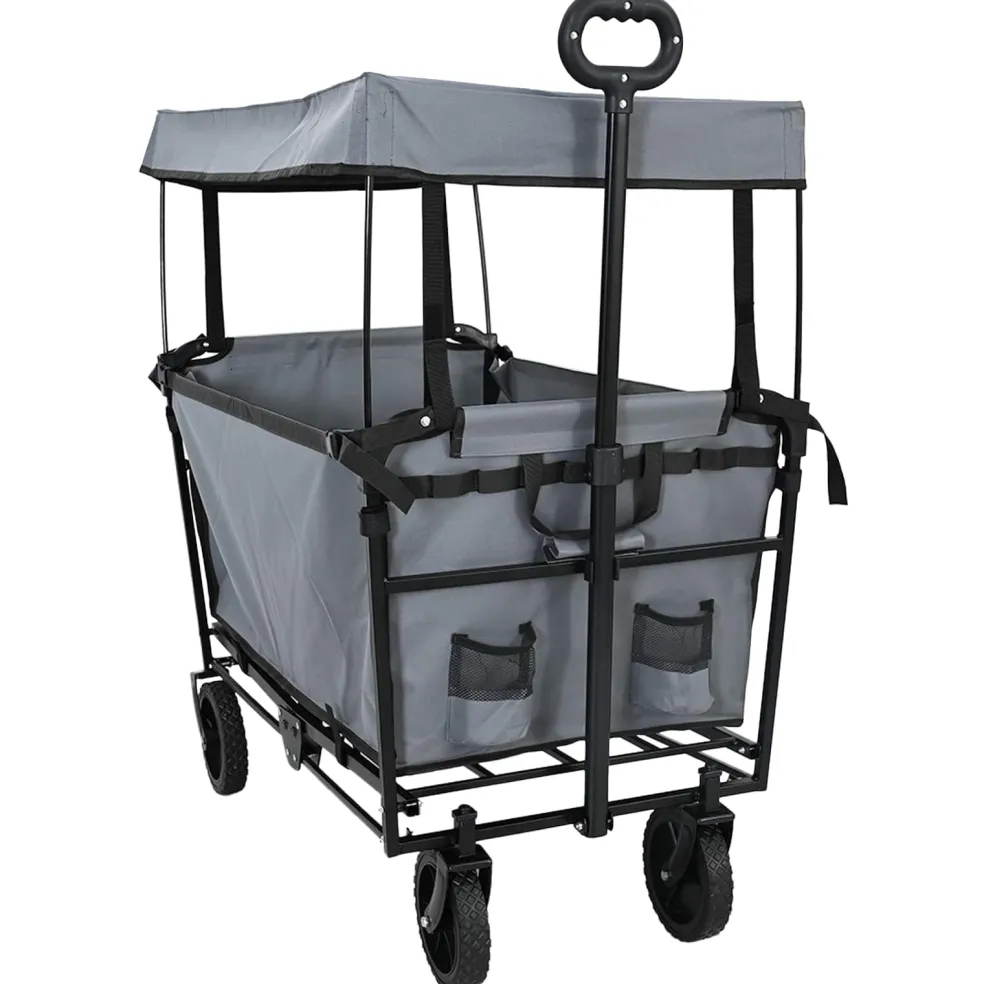 vidaXL Vouwbare winkelwagentje met remmen Grijs 105 x 56,5 x 116 cm
