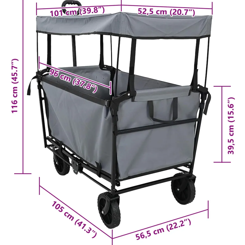vidaXL Vouwbare winkelwagentje met remmen Grijs 105 x 56,5 x 116 cm