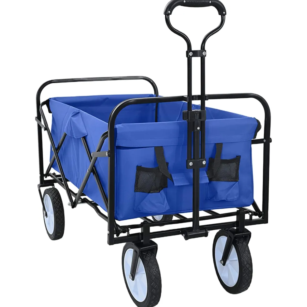 vidaXL Vouwbare winkelwagentje met remmen Blauw 94 x 53 x 99 cm